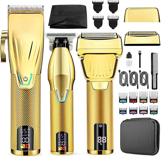 Hair Clippers for Men Professional，Clippers and T-Blade Trimmers Set，Electric Razor Shavers Hair Trimmer Kit，Hair Cutting Machine，LCD Display,Best Presents(Gold)