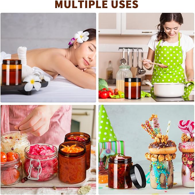 Tanlade 40 Pcs Amber Plastic Jars with Lids Round Cosmetic Containers Amber Jars Refillable Containers for Powder Liquid Food Storage Kitchen Cosmetic Lotion Ointments Creams Essential Oil (8 oz)