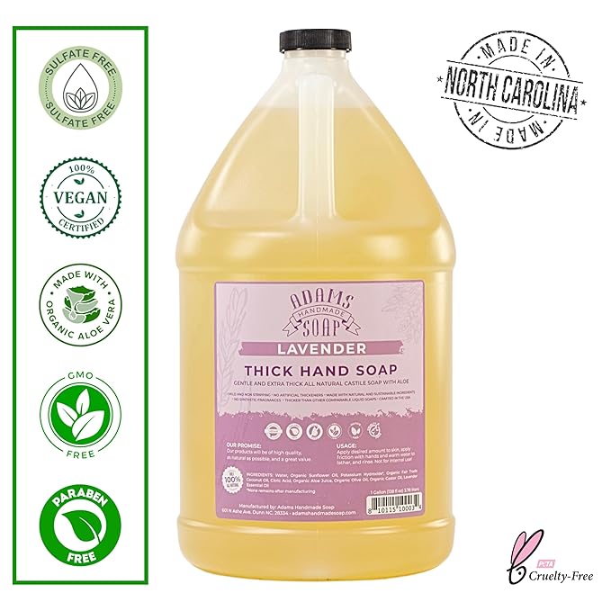 Adams Handmade Soap Thick Organic Castile Liquid Hand Soap 1 Gallon Refill - Lavender