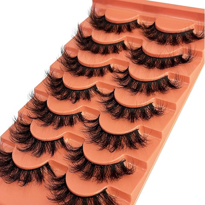 Fluffy Cat Eye Lashes NINGLASH Wispy Lashes False Eyelashes Natural Look Fake Eyelash 18mm Faux 3D Mink Lashes Strips 7 Pairs Pack