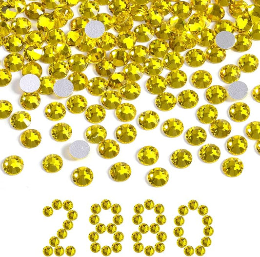 Beadsland Flatback Rhinestones Bulk,2880pcs Yellow Rhinestones for Nails Crafts Clothes DIY Decoration, Citrine/Lemon Yellow, SS30, 6.3-6.5mm