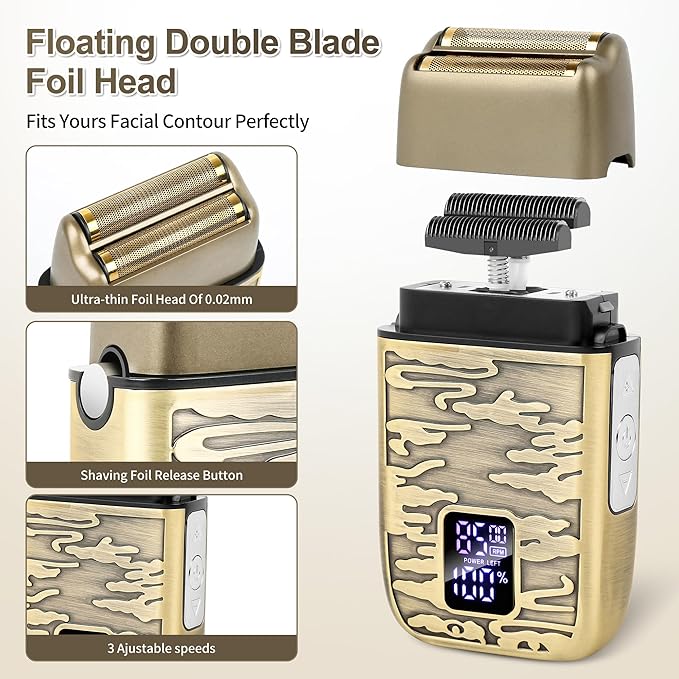 Electric foil Shaver for Men,T-Blade Beard Trimmer Razor Nose Hair Trimmer Set,Cordless Rechargeable Electric Beard Trimmers Professional Hair Clippers Kit with LCD for Men