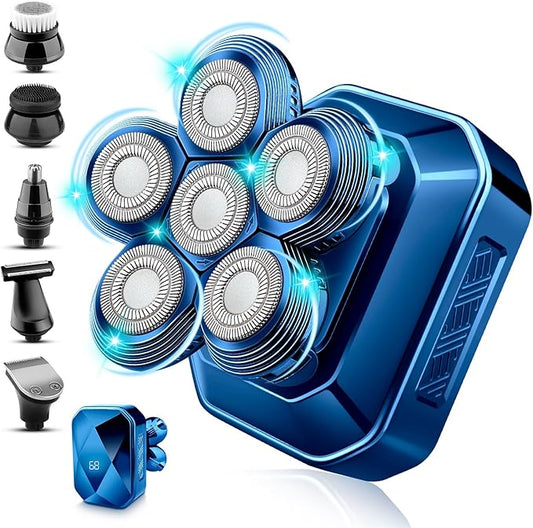 Head Shavers for Bald Men, IPX7 Waterproof Detachable Head Shaver,6D Electric Razor for Men, 6 in 1 Wet/Dry Rechargeable LED Shaving Kit with Type-C Charge