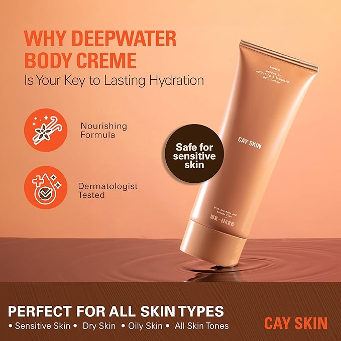 Deepwater Body Cream for Women & Men (6.8 fl oz) - Moisturizer w/Sea Moss, Niacinamide, Kakadu Plum, & More - Vegan Hydrating Moisturizer - Lightweight Scented Body Cream for All Skin Types