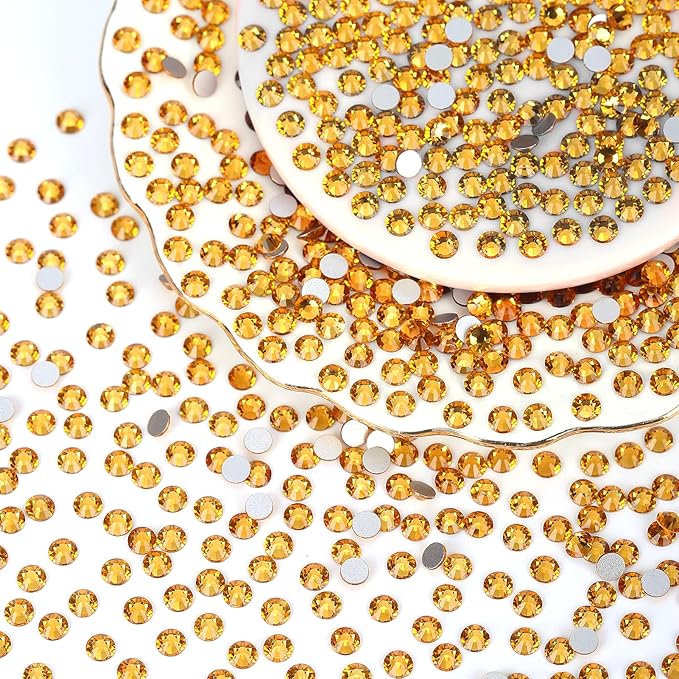 10000PCS Gold Yellow Rhinestones Bulk, Flat Back Crystal Glass Stone Round Gems,SS10, 2.7-2.9mm