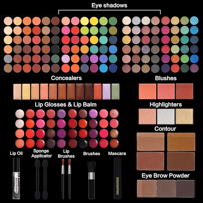 Professional All in One Makeup Kit for Women Full Kit,186 Colors Make Up Palette Valentine's Gift Set, Including Eyeshadow,Lip Gloss,Concealer,Highlighter,Contour,Brow Powder,Mascara,Blush & Brush