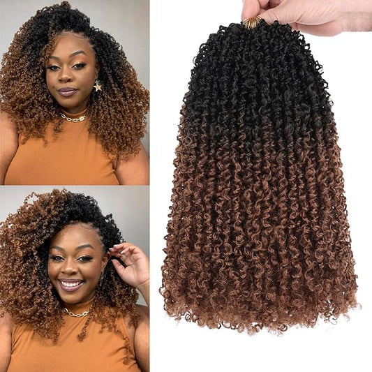 COOKOO 12 Inch 30 Strands/PCS Pre-twisted Yanky Twist Crochet Braids Hair 8 Bundles Micro Yanky Twists Crochet Hair for Women Pre-looped Spring Twists Braiding Hair with Culy Ends 1B/30#