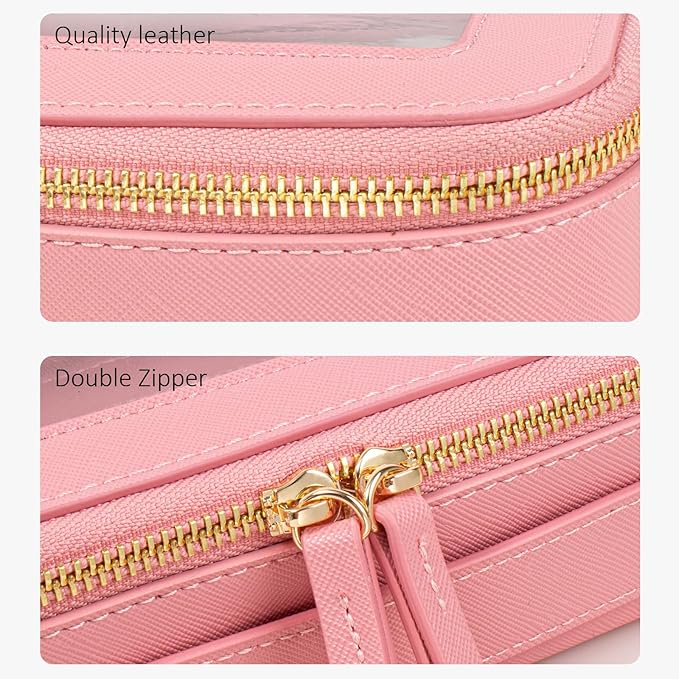 Clear Makeup Bags TSA Approved Toiletry Bag Handle Large Opening,Clear Toiletry Bags for Carry-on Traveling Travel Car Accessories Essentials Organziation Storage for Women Girls(Rose Pink, Middle)