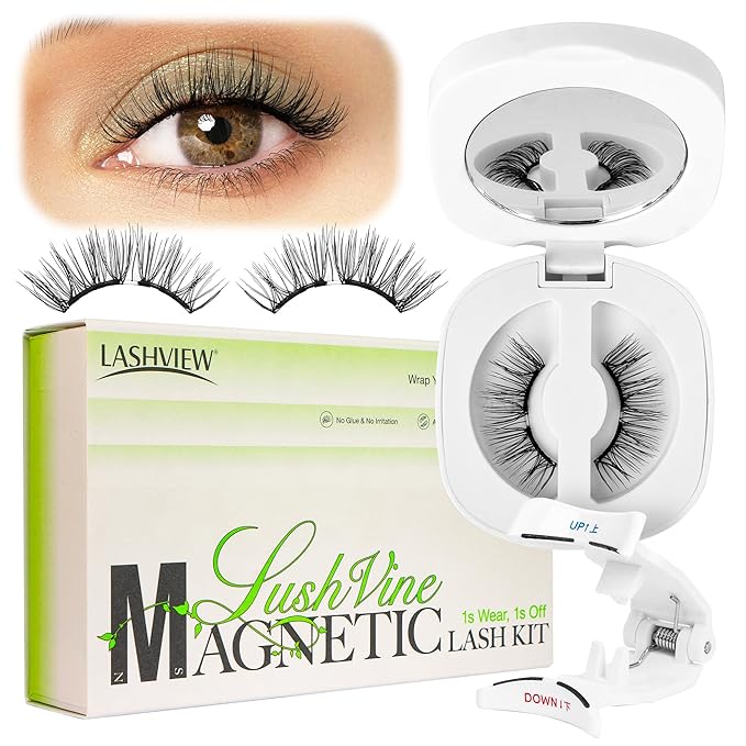 LASHVIEW Upgrade Magnetic Eyelashes Natural Look, Reusable Soft Magnetic Lashes Kit with Applicator, No Glue Needed, Windproof & Waterproof for All-Day Comfort (L14)