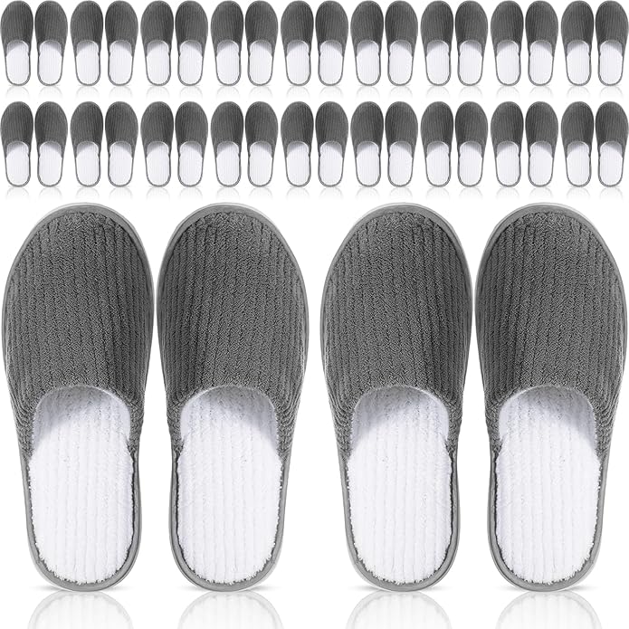 Panitay 20 Pairs Reusable Spa Slippers for Guests Washable House Slippers with Triple Layer Coral Fleece for Home Indoor Hotel Travel, Closed Toe
