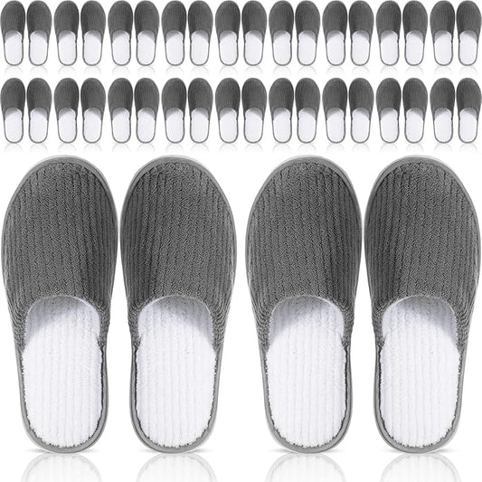 Panitay 20 Pairs Reusable Spa Slippers for Guests Washable House Slippers with Triple Layer Coral Fleece for Home Indoor Hotel Travel, Closed Toe