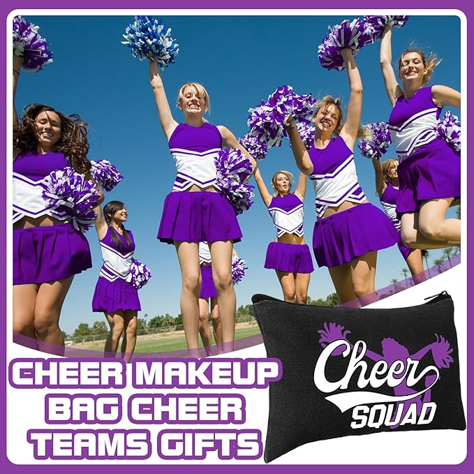 Pinkunn 20 Pcs Cheer Makeup Bags Bulk Cheerleader Gifts for Women Canvas Cheer Cosmetic Pouch Toiletry Zipper Makeup Case Cheerleading Portable Travel Pouch Team Accessories(Purple)