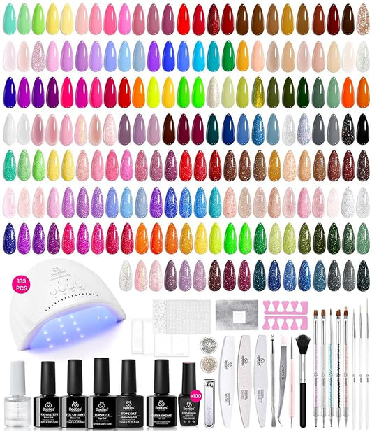 Beetles Gel Nail Polish Kit with U V Light, 100 Colors Gel Polish 133 Pcs Nail Stuff Kit for All Seasons with Base and Matte&Glossy Top Coat Infinite Inspirations Soak Off Gifts for Women Girls Teen