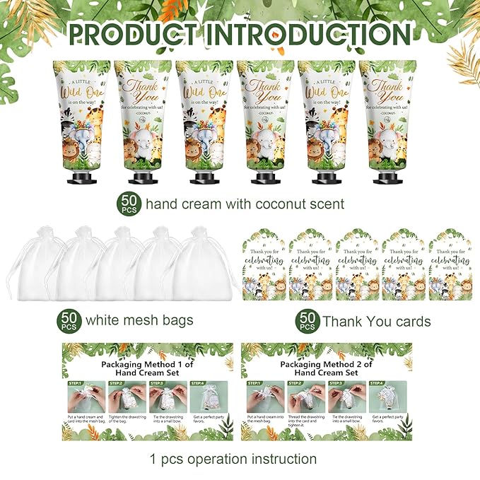 50 Pack Baby Shower Bulk Hand Cream Gifts Sets, Baby Shower Favors and Bridal Shower Favors for Guests with Thank You Card and Organza Gift Bags, Birthday Gifts, Appreciation Gifts for Guests (Animal)