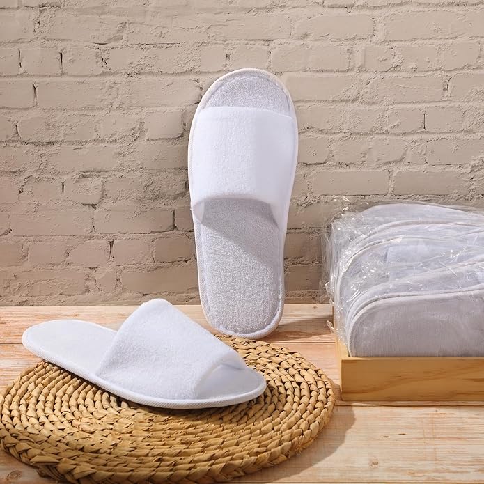 12 Pairs House Slippers for Guests Disposable Open Toe Spa Slippers Bulk for Wedding Party Unisex