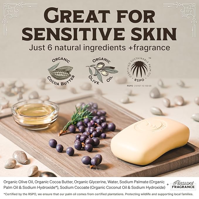 Body Wash Castile Soap Bar for Sensitive Skin – Long Lasting Natural Bar Soap for Men w/Olive Oil and Cocoa Butter - Vegan Gin & Juniper Scented by Carolina Castile, 5 oz Each