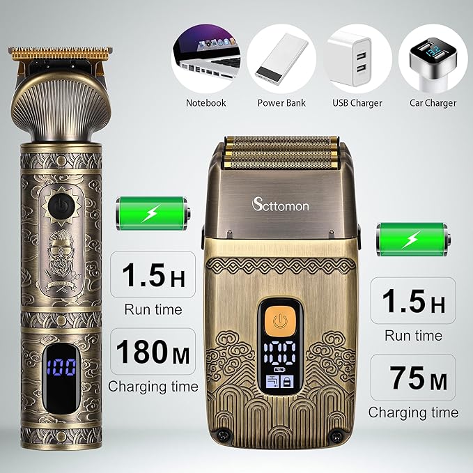 T-Blade Hair Trimmers & Electric Shavers for Men Foil Shaver Beard Trimmer Men's Grooming Kit with Triple Blades Cordless