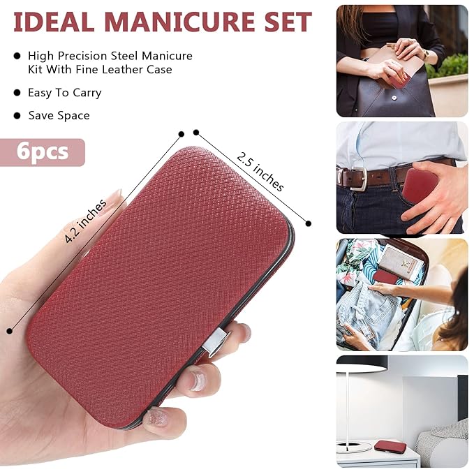 Geosar 12 Sets Manicure Set Nail Clippers Pedicure Kit 8 in 1 Stainless Steel Professional Grooming Kits Nail Care Tools with Travel Case for Men Women(Wine Red)