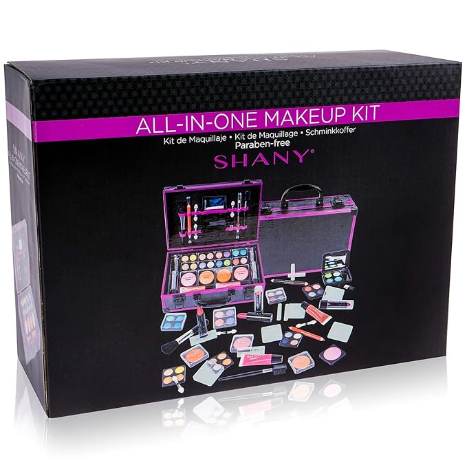 SHANY Carry All Makeup Train Case with Pro Makeup Set, Makeup Brushes, Lipsticks, Eye Shadows, Blushes, Powders, and more - Reusable Makeup Storage Organizer - Premium Gift Packaging - Purple