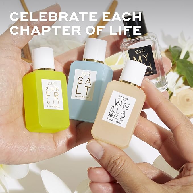 Ellis Brooklyn Chapters Mini Fragrance Gift Set – 4 x 7.5ml Eau de Parfum – Includes MYTH, SALT, SUN FRUIT & VANILLA MILK – Luxury Vegan & Cruelty-Free Perfume Gift Set