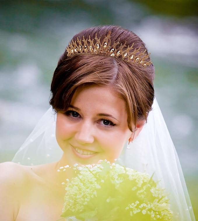 LIMELIA Women's Tiara for Henna Wedding Party|Glitter Hair Accessories for Bridal Birthday Pageant Prom Halloween Cos-play Christmas Party|Tulip-Honey