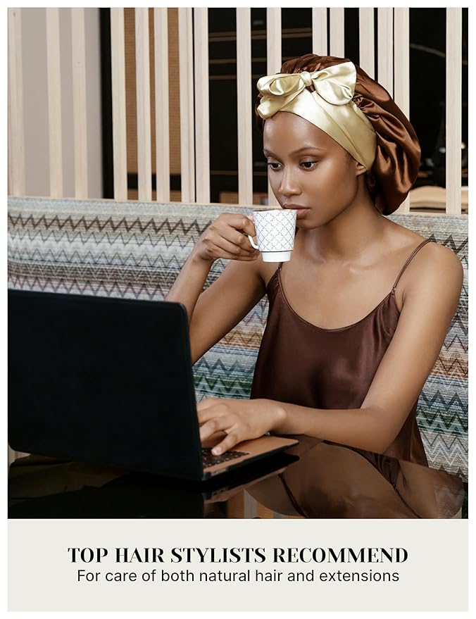 100% Mulberry Silk Bonnet for Sleeping Women with Curly Hair – Alternative to Double Layer Satin Bonnet with Tie Band Premium Silk Hair Wrap for Sleep with Wonder Loop Chocolate
