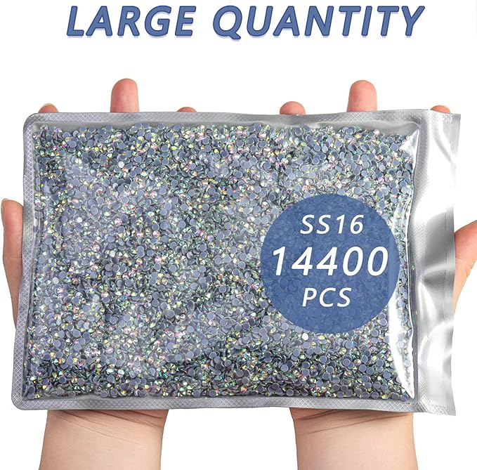 BEADSLAND Hotfix Rhinestones Bulk, 14400PCS Crystal Hot Fix Rhinestones for Crafts Clothes DIY Decoration, Crystal AB, SS16, 3.8-4.0mm