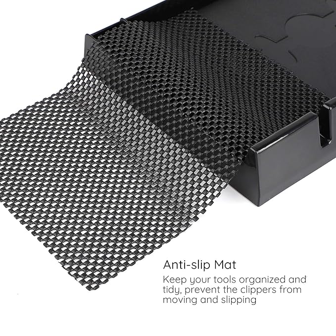 Segbeauty Clipper Rack, Salon Anti-Slip Barer Clipper Tray Tray Organizer, Plastic Razor Case with 4 Notches, Professional Hair Trimmer Holder Clipper Mats for Stations Barber Tools Box Black