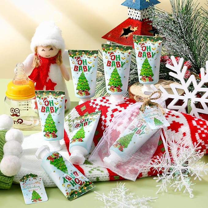48 Sets Baby Shower Hand Cream Party Favors for Guests Gift Bulk Travel Size Hand Lotion Set for Baby Shower Wedding Christmas(Christmas)