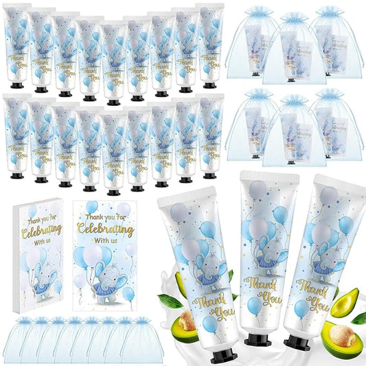 24 Sets Baby Shower Hand Cream Bulk Blue Elephant Shower Favors Bridal Thank You Appreciation Hand Cream for Guests Travel Size Lotion with Organza Bags