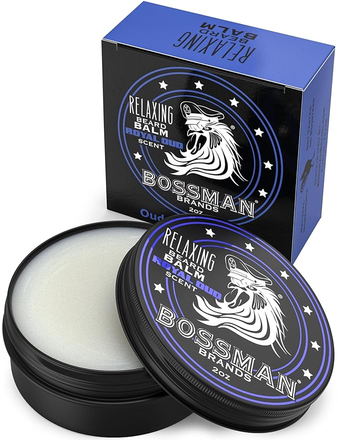 Bossman Relaxing Beard Balm for Men (Royal Oud Scent) – Tames, Relaxes, Thickens & Softens for Ultimate Beard Care – Made in USA