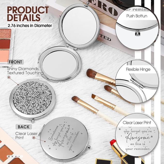 Roowest 20 Pcs Inspirational Compact Mirror Sometimes You Forget You're Awesome Appreciation Gifts for Women Mother's Day Party Favors Magnifying Pocket Mirror (White)