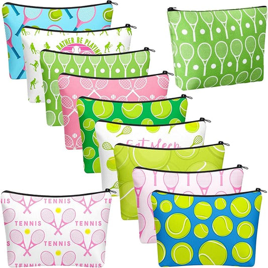 10 Pieces Ball Sports Gifts for Women Funny Cosmetic Bag Inspirational Makeup Bag Accessories for Women Sports Lovers Players Coach Christmas Team Gifts(Tennis)