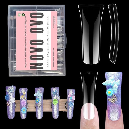 120 pcs Extra Long Duck Nail Tips Full Cover for Acrylic, Clear XL XXL Flare Feet Nails Press On, Y2K Vibe Wide French Soft Gel False Nail Extension for Art Salon x 12 Sizes in Box
