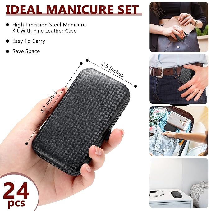 Lasnten 24 Set Manicure Set Bulk Nail Clippers Grooming Nail Kit Stainless Steel Professional Pedicure Kit Pedicure Tools with Travel Case Gifts for Men Women Personal(8 in 1,Red Black)