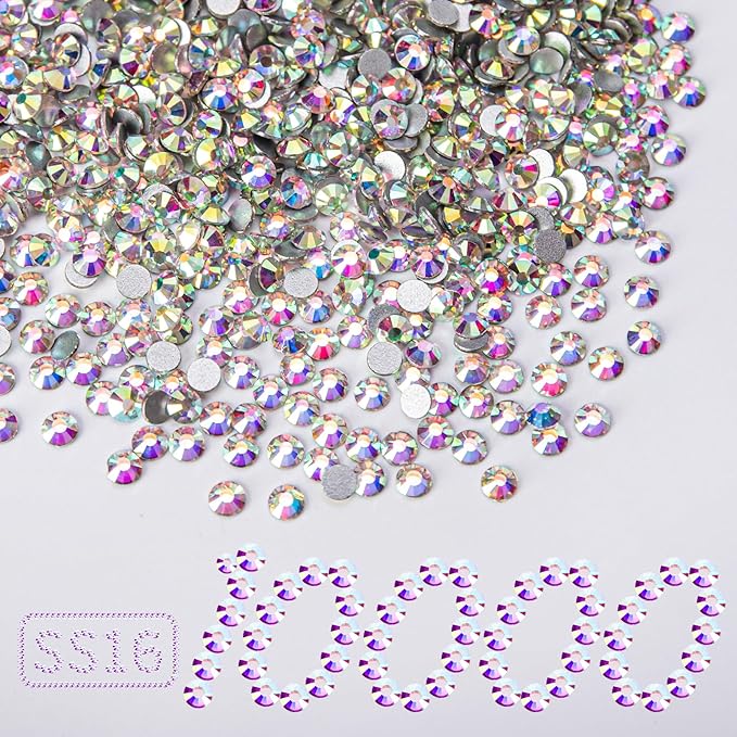 10000PCS Crystal AB Rhinestones Bulk, Flat Back Crystal Glass Stone Round Gems,SS16, 3.8-4.0mm