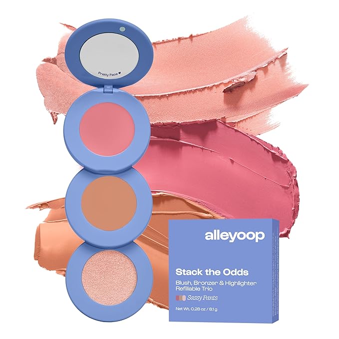 Alleyoop Stack The Odds - Stackable Makeup Palette - Cream Blush, Contour, Bronzer & Highlighter Blendable Cream Make up Palette - Natural, Glowy Finish - Compact Stack Makeup for Travel, Sassy Pants