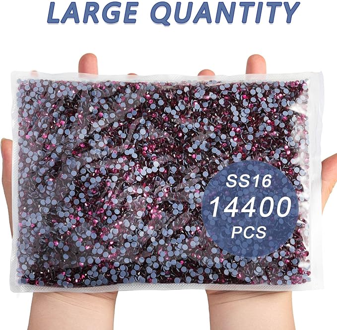 Beadsland Hotfix Rhinestones Bulk, 14400PCS Crystal Hot Fix Rhinestones for Crafts Clothes DIY Decoration, Fuchsia, SS16, 3.8-4.0mm