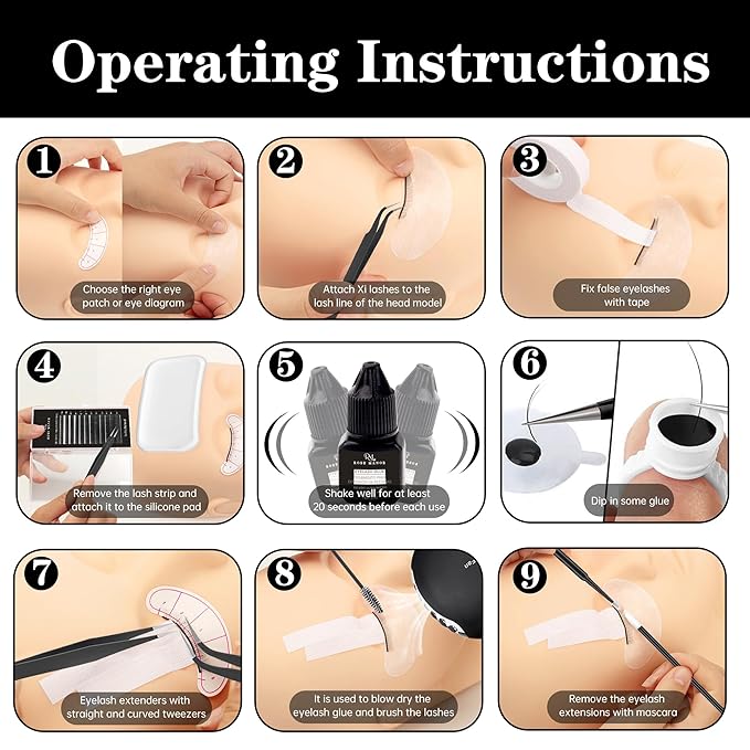 Lash Eyelash Extension Kit, Lash Kit for Eyelash Extension Beginners, with Mannequin Head, Individual Lash Glue, Eyelash Remover, Fan, Lash Extension Supplies Tools for Practice Training