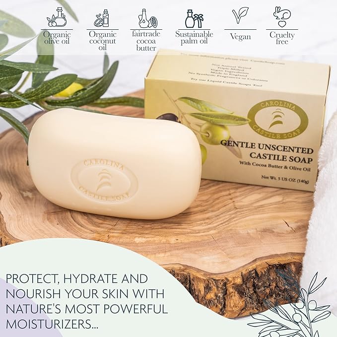 Body Wash Castile Soap Bar for Sensitive Skin – Long Lasting Natural Bar Soap for Men and Women with Olive Oil and Cocoa Butter - Vegan Lavender Scented by Carolina Castile, 5 oz Each