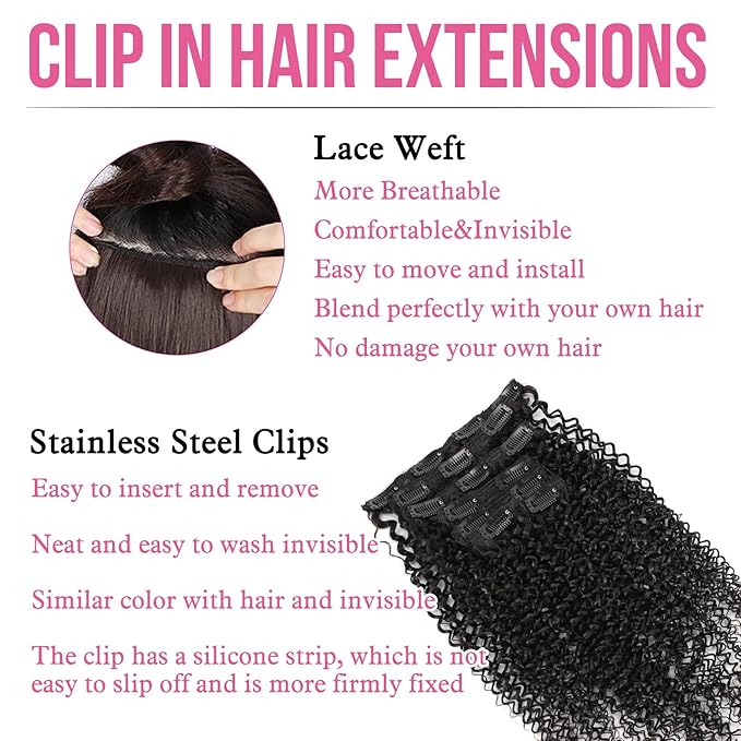 Curly Clip in Hair Extensions 3C 4A Kinky Curly Real Human Hair for Women OQ Curly Hair Natural Color 100% Brazilian Virgin Human Hair Extensions 7Pcs 120g/Set 22Inch