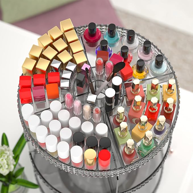 Rotating Makeup Organizer Countertop, Acrylic Makeup Storage Organizer Round, Large Cosmetic Organizer 7 Layers Large Capacity, Fits Makeup Brushes, Lipsticks, Bathroom, Vanity, Gray