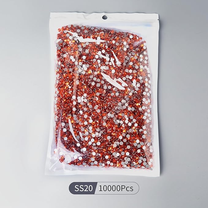 10000PCS Orange Rhinestones Bulk, Flat Back Crystal Glass Stone Round Gems,SS20, 4.6-4.8mm