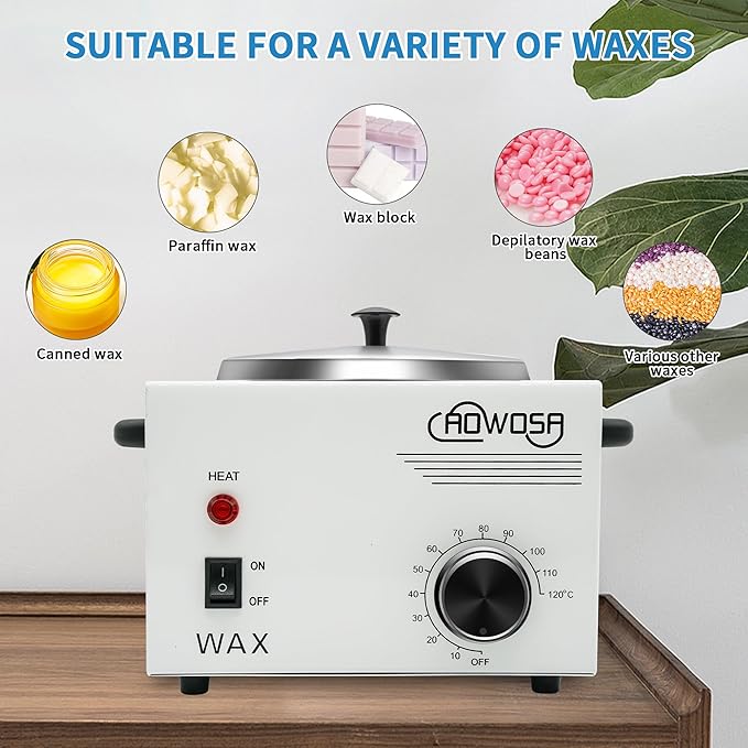Single Professional Electric Wax Heater Machine for Hair Removal - Large Paraffin Pot with Adjustable Temperature, Facial Skin Body SPA Salon Equipment, 50 Wax Sticks Included