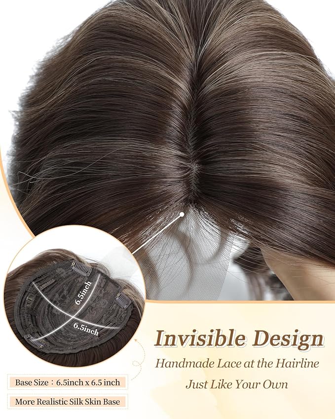 PANEWAY Hair Topper 16Inch Hair Toppers For Women Wavy Curly Brown Highlights Clip In Synthetic Wiglets Hair Pieces For Women
