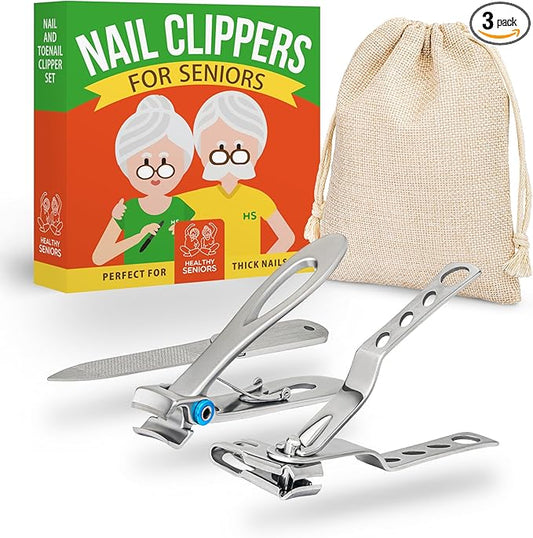Nail Clippers Set, Easy Grip 360 Rotary Fingernail Clipper, Sharp Heavy Clippers for Thick Nails. Perfect for Diabetics or Seniors Suffering from Arthritis (3 Pieces)