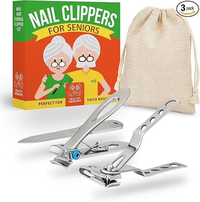Nail Clippers Set, Easy Grip 360 Rotary Fingernail Clipper, Sharp Heavy Clippers for Thick Nails. Perfect for Diabetics or Seniors Suffering from Arthritis (3 Pieces)