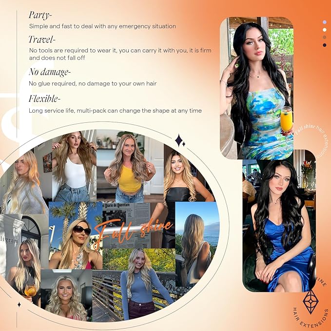 Full Shine Clip in Hair Extensions for Volume 135 G Clip in Black Extensions Jet Black Hair Extensions Real Human Hair for Thickness 16 Inch 7 Pcs