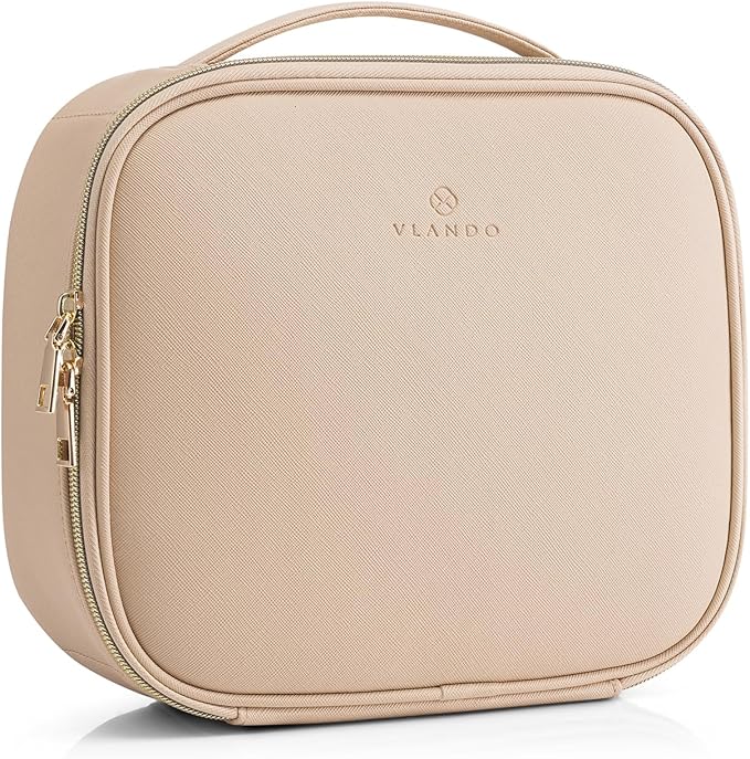 Vlando Toiletry Bag, Large Wash Bag, Travel Cosmetic Make-up Bag, Multi-compartment with Dividers for Cosmetics Makeup Brushes Toiletry Jewelry Accessories (Milk Tea, Large)