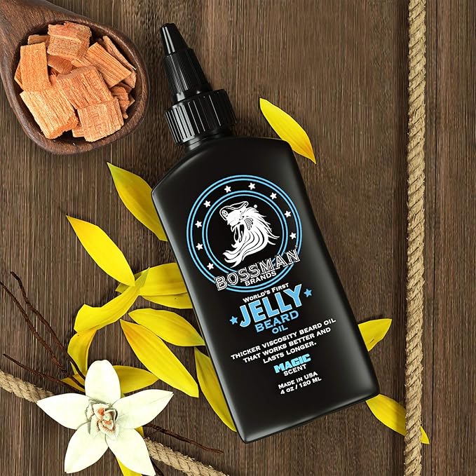 Bossman Jelly Beard Oil for Men (4 oz, Magic Scent) – Softens, Moisturizes & Conditions with Natural Ingredients